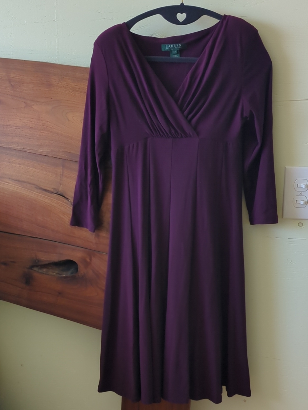 Ralph Lauren Plum V-Neck Long Sleeve Midi Dress